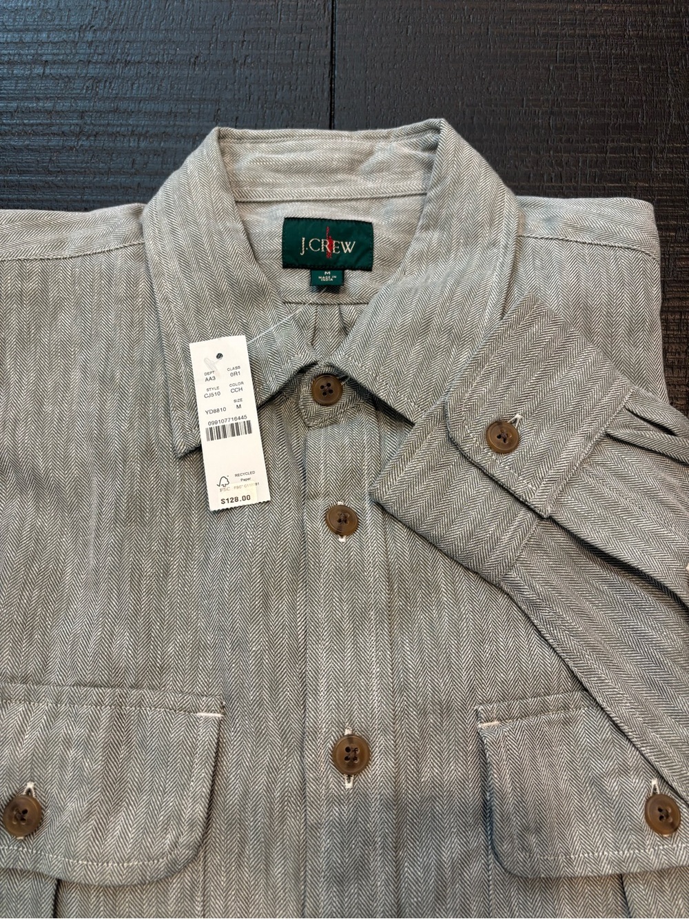 J.CREW Men’s Two Pocket Herringbone Work Shirt- Cool Cypress- Size M NWT
